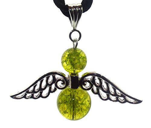 Large Guardian Angel Wing Green Crystal Pendant