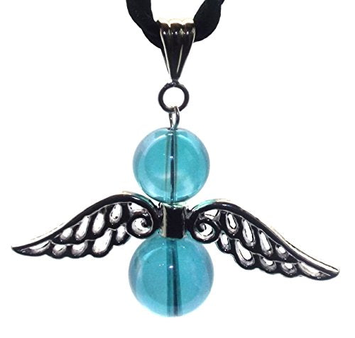 Large Guardian Angel Wing Aqua Aura Quartz Crystal Pendant
