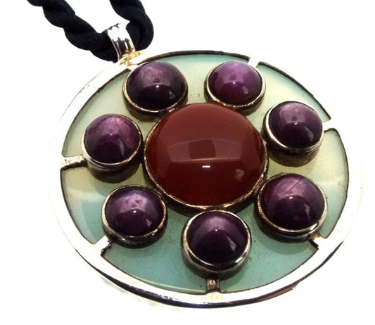 Star Ruby and Chalcedony Sterling Silver Pendant