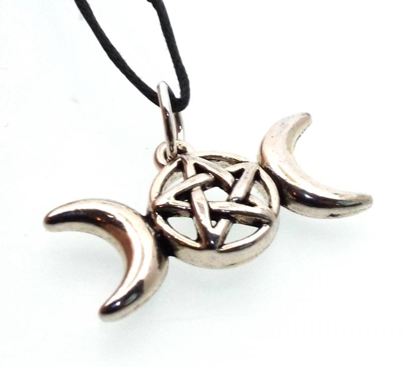 Metal Pentacle and Triple Moon Pendant