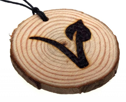 Vegan Symbol Reclaimed Oak Slice Wooden Pendant