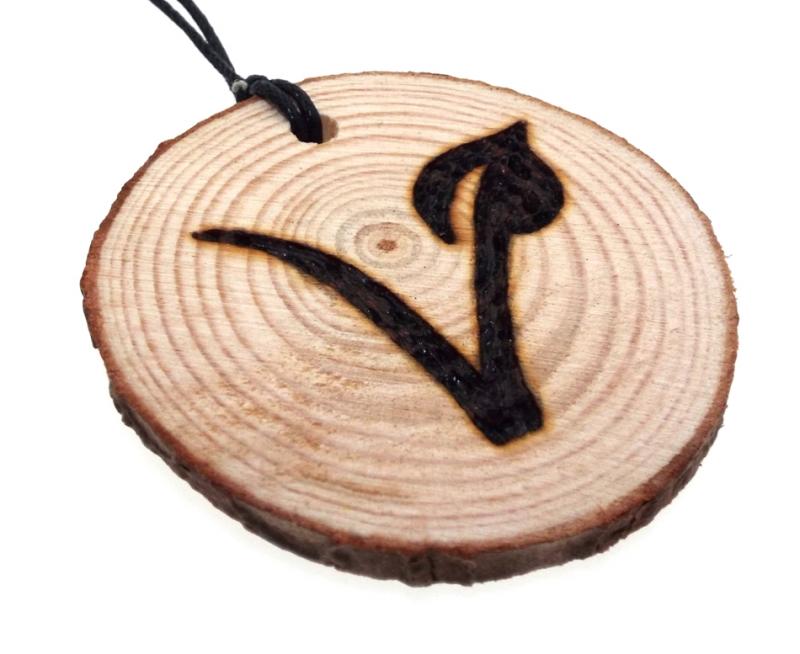Vegan Symbol Reclaimed Oak Slice Wooden Pendant