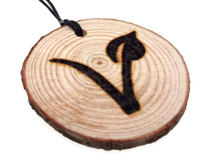 Vegan Symbol Reclaimed Oak Slice Wooden Pendant