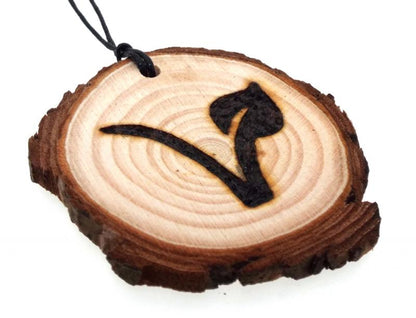 Vegan Symbol Reclaimed Oak Slice Wooden Pendant
