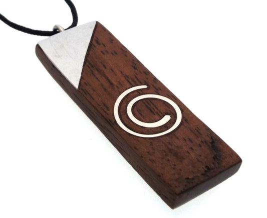 Wood and Metal Spiral Design Long Pendant