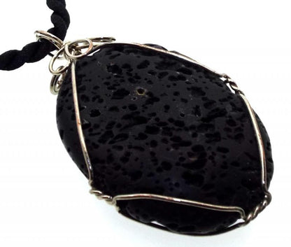 Wired Oval Volcanic Lava Rock Pendant