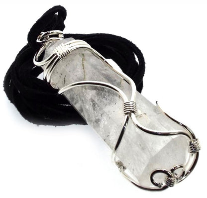 Large Faceted Clear Quartz Coiled Wire Pendant