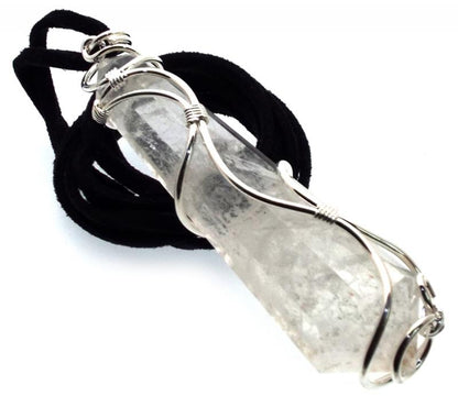 Large Faceted Clear Quartz Coiled Wire Pendant