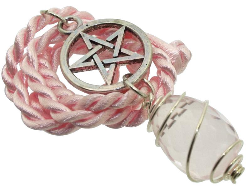Pentacle Faceted Egg Pink Andara Crystal Spiral Pendant