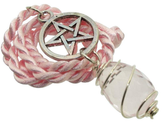 Pentacle Faceted Egg Pink Andara Crystal Spiral Pendant