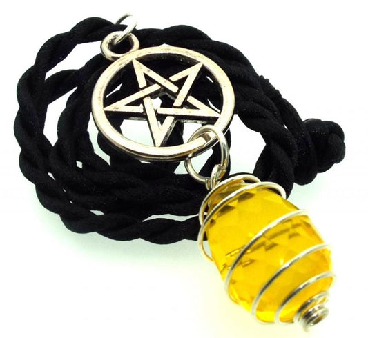 Pentacle Faceted Egg Sunset Andara Crystal Spiral Pendant