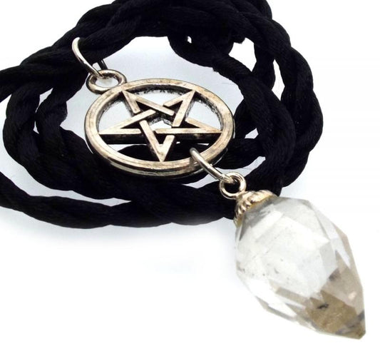 Clear Quartz Droplet Pentacle Pendant