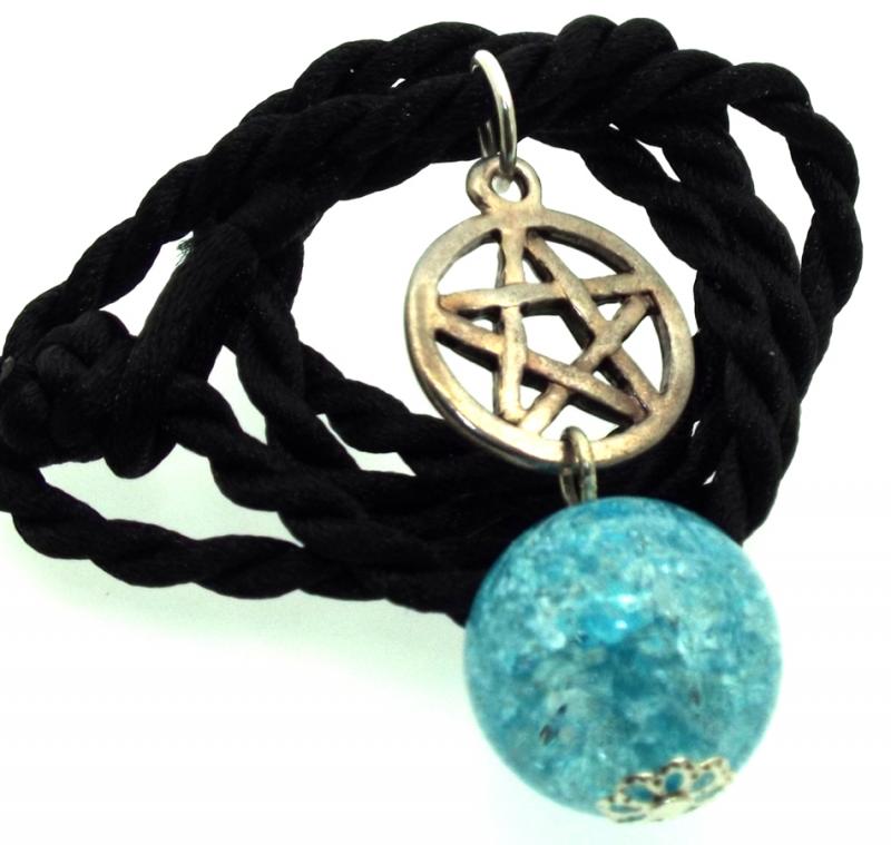 16mm Blue Coloured Crackle Quartz Sphere Pentacle Pendant