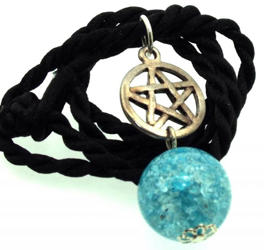 16mm Blue Coloured Crackle Quartz Sphere Pentacle Pendant