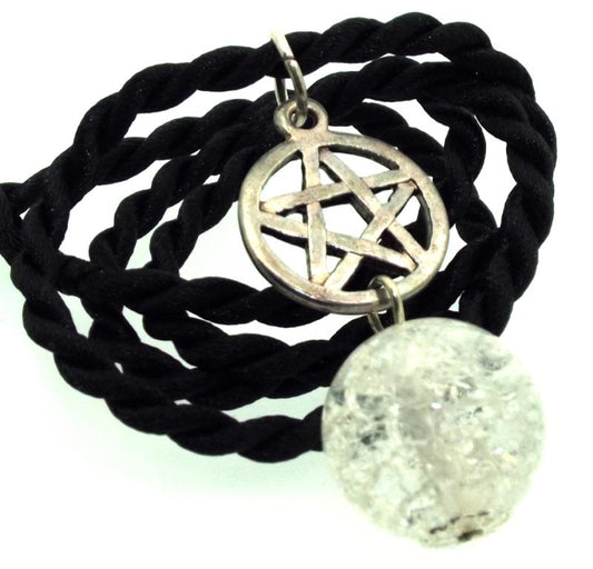 16mm Clear Coloured Crackle Quartz Sphere Pentacle Pendant