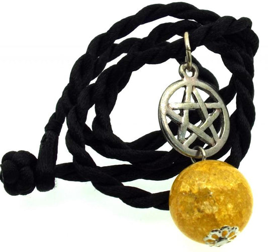 16mm Yellow Coloured Crackle Quartz Sphere Pentacle Pendant