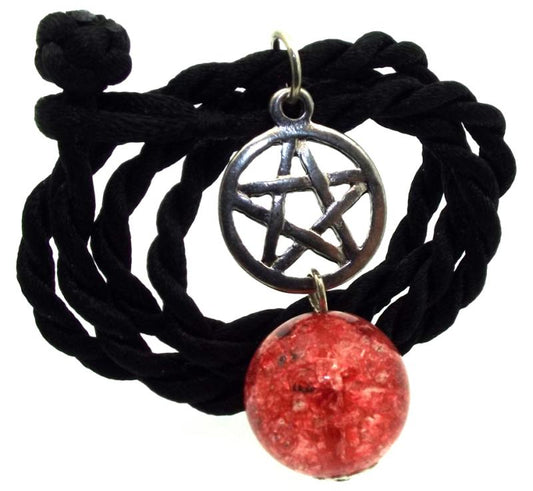 16mm Red Coloured Crackle Quartz Sphere Pentacle Pendant