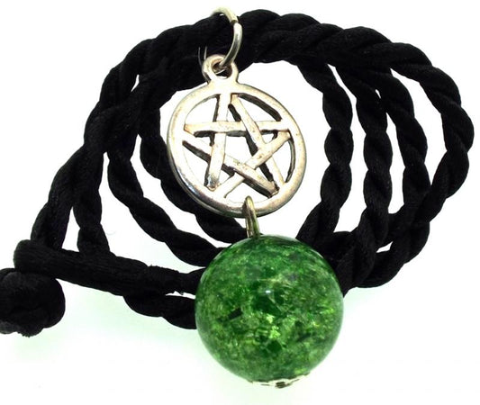 16mm Green Coloured Crackle Quartz Sphere Pentacle Pendant