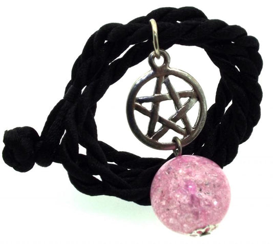 16mm Pink Coloured Crackle Quartz Sphere Pentacle Pendant