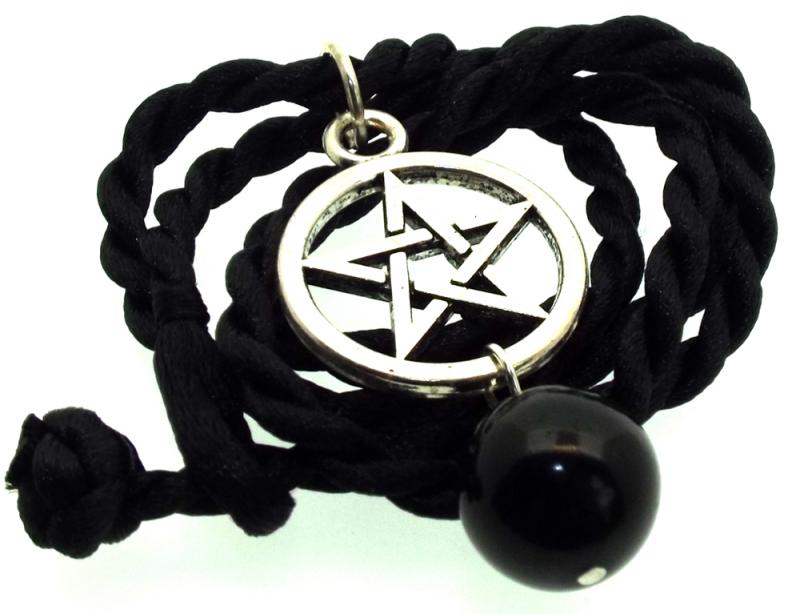 12mm Jet Gemstone Sphere Pentacle Pendant