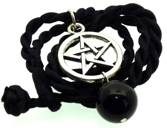 12mm Jet Gemstone Sphere Pentacle Pendant