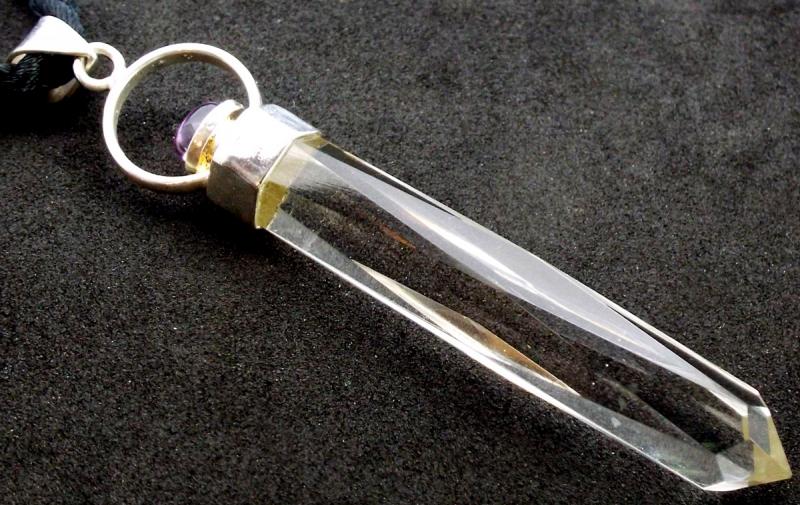 Fancy Cut Clear Quartz Gemstone with Amethyst Pendant
