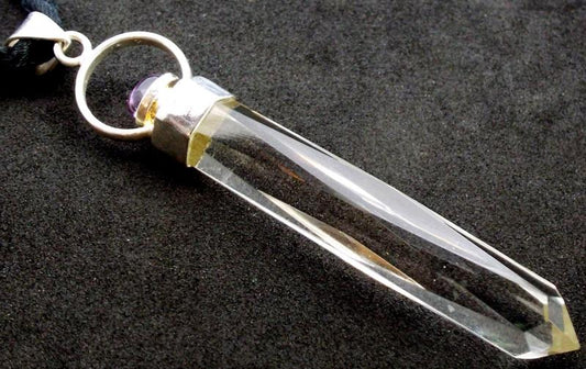 Fancy Cut Clear Quartz Gemstone with Amethyst Pendant