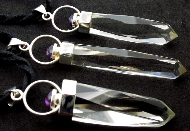 Fancy Cut Clear Quartz Gemstone with Amethyst Pendant