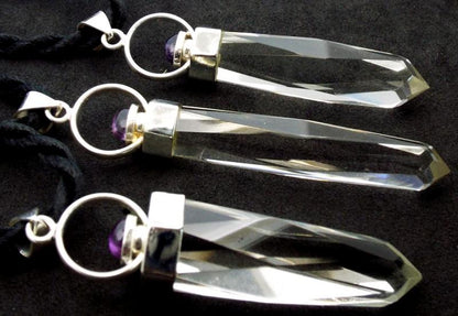 Fancy Cut Clear Quartz Gemstone with Amethyst Pendant