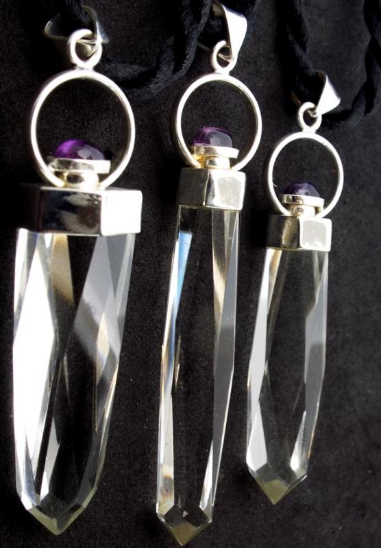 Fancy Cut Clear Quartz Gemstone with Amethyst Pendant