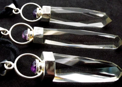 Fancy Cut Clear Quartz Gemstone with Amethyst Pendant