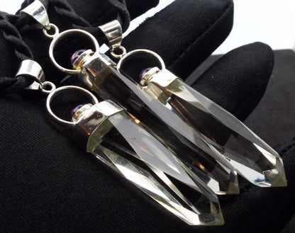 Fancy Cut Clear Quartz Gemstone with Amethyst Pendant