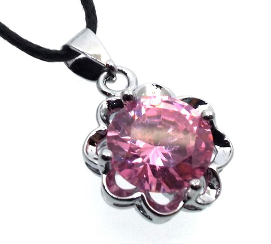 Pink Zirconia Crystal Sunflower Pendant