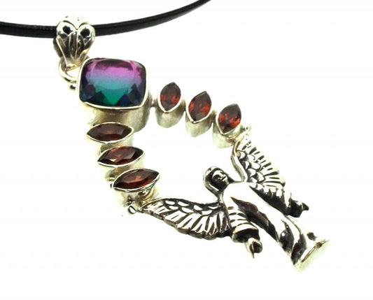 Archangel Sterling Silver Mystic Topaz and Garnet Pendant 01