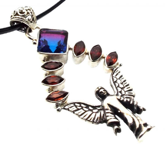Archangel Sterling Silver Mystic Topaz and Garnet Pendant 02