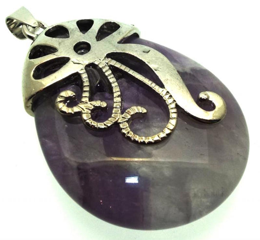 Amethyst Gemstone Teardrop Ornate Swirl Pendant