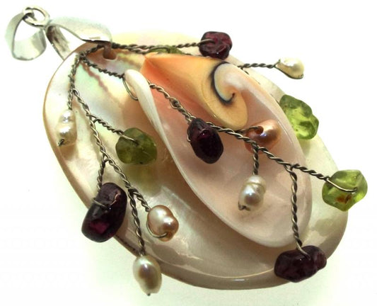 Hand Crafted Natural Pearl and Gemstone Pendant