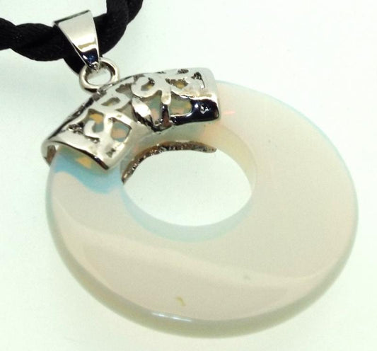 Opalite Gemstone Donut Filigree Pendant