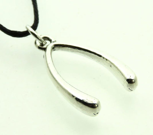 Silver Coloured Metal Lucky Wishbone Pendant