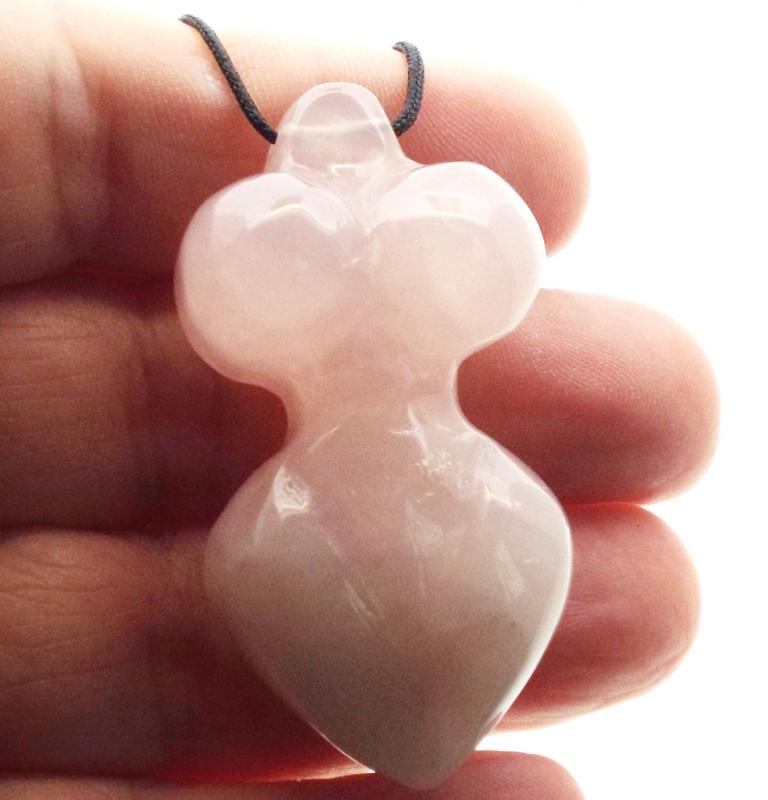 Rose Quartz Gemstone Chunky Fertility Goddess Pendant