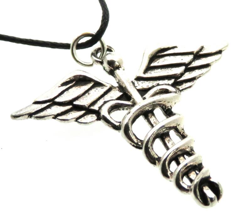 Silver Coloured Metal Caduceus Pendant