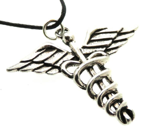 Silver Coloured Metal Caduceus Pendant