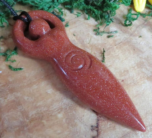 Goldstone Gemstone Fertility Goddess Pendant