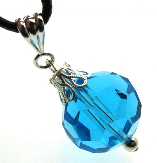 Faceted Sphere Aquamarine Blue Andara Crystal Pendant