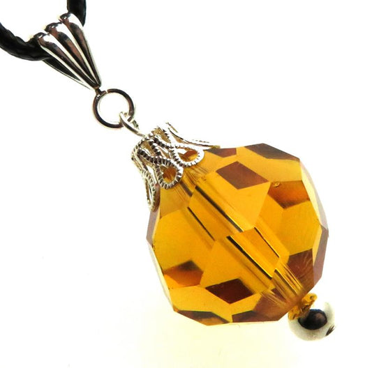 Faceted Sphere Lemurian Amber Andara Crystal Pendant