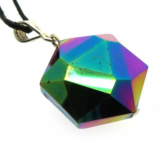 Titanium Aura Hexagon Crystal Pendant