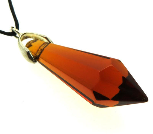 Dark Amber Coloured Glass Crystal Point Pendant