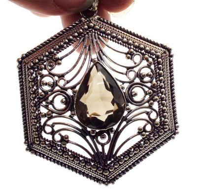 Smoky Quartz Indian Silver Pendant 01