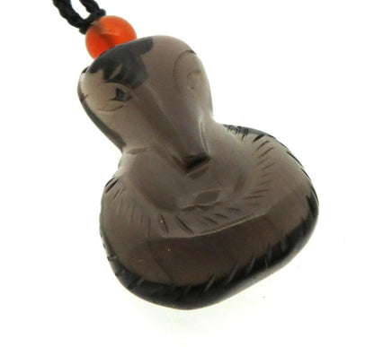 Carved Obsidian Gemstone Fox Pendant