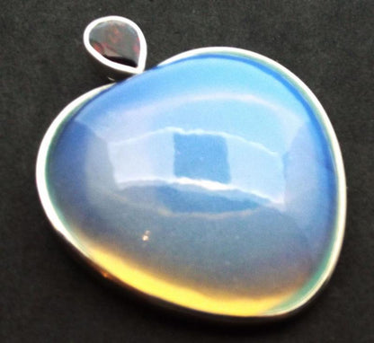 Opalite and Garnet Gemstone Heart Sterling Silver Pendant 02
